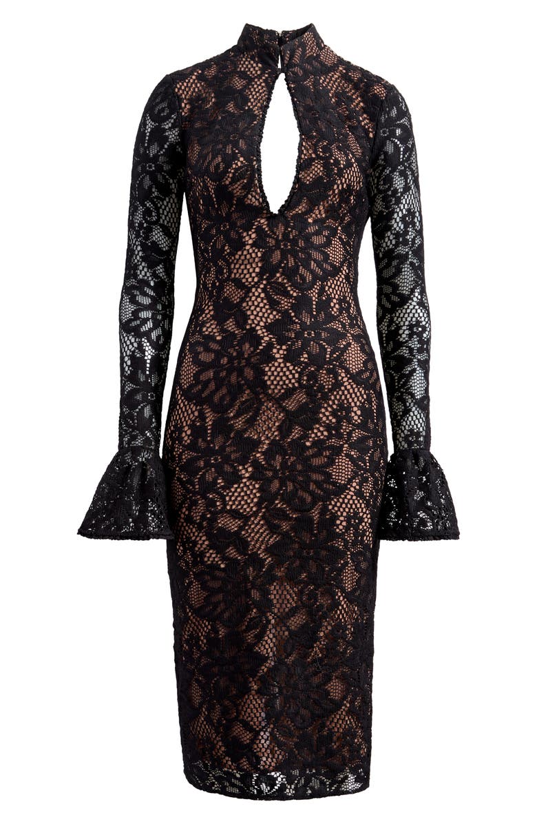 HOUSE OF CB Pierette Long Sleeve Cotton Blend Cocktail Dress, Alternate, color, Black