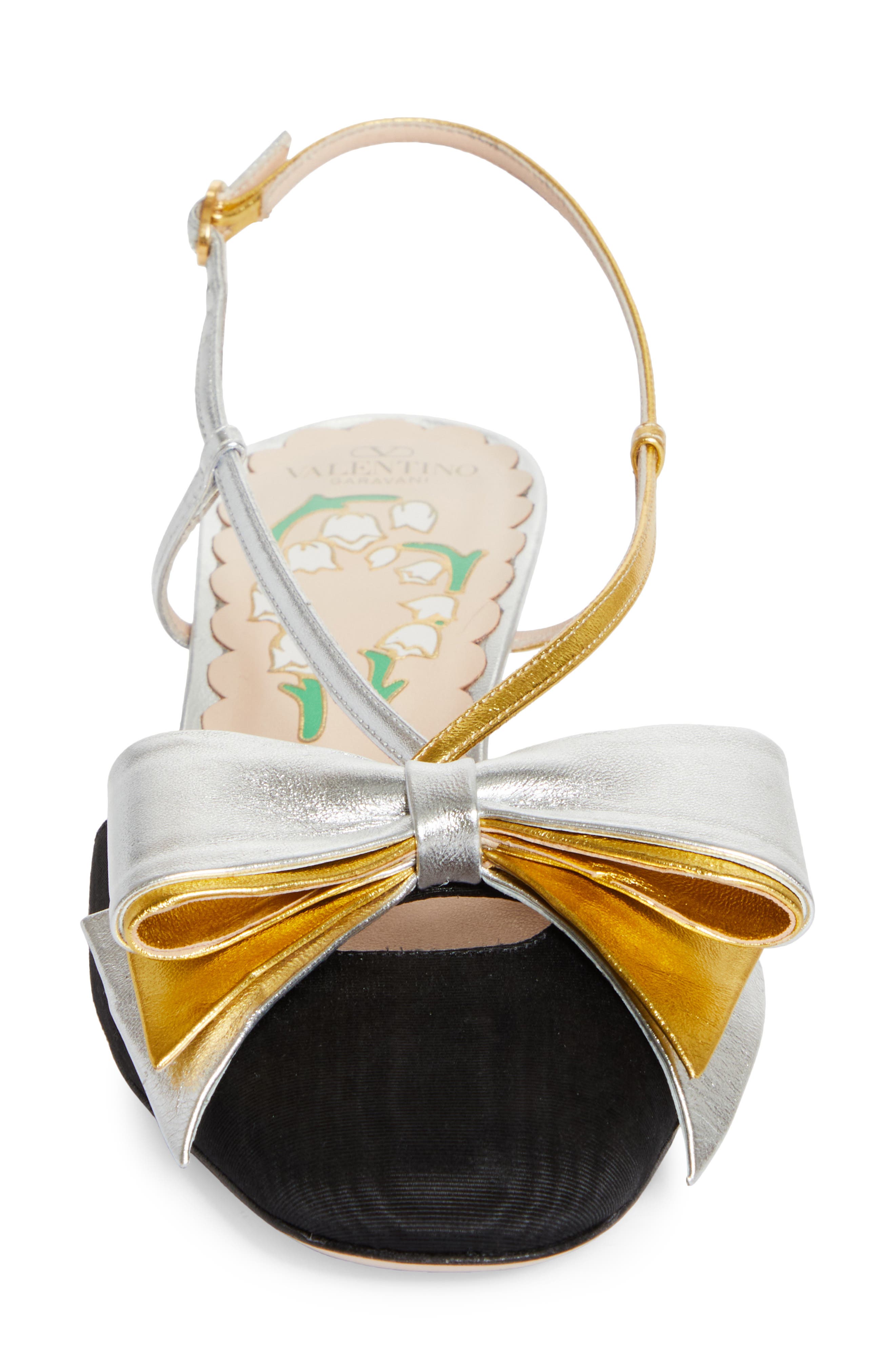 Valentino Garavani Bowow Slingback Pump, Alternate, color, Black/ Silver