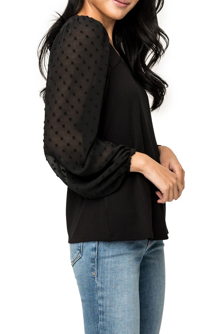 Swiss Dot Sleeve Knit Top, Alternate, color, BLACK