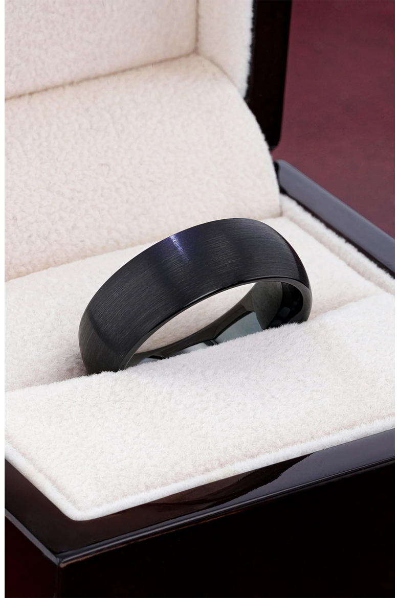 Raider Domed Brush Finished Tungsten Wedding Band, Alternate, color, Black 10mm