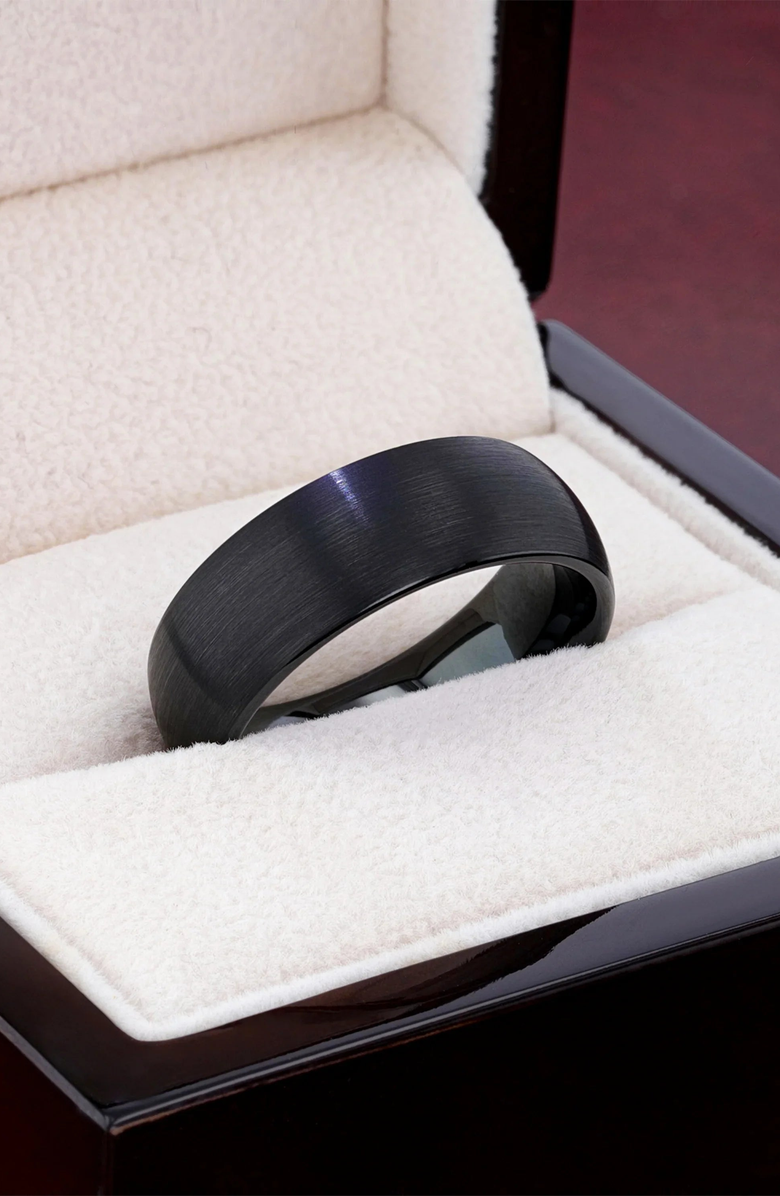 Larson Jewelers Raider Domed Brush Finished Tungsten Wedding Band, Alternate, color, Black 4Mm