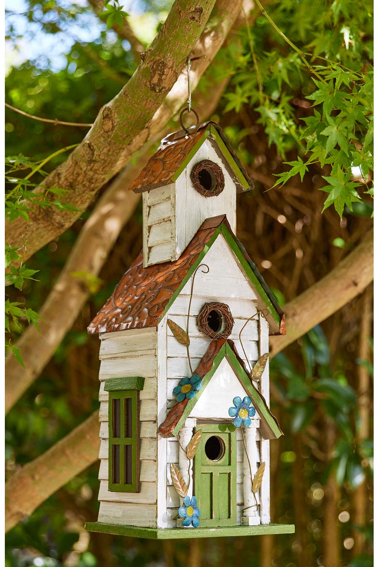 20"H Oversized Solid Wood 3-Story Villa Decorative Outdoor Garden Birdhouse, Alternate, color, Green