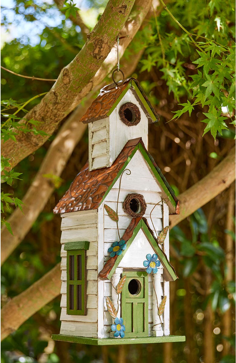 Glitzhome 20"H Oversized Solid Wood 3-Story Villa Decorative Outdoor Garden Birdhouse, Alternate, color, Green