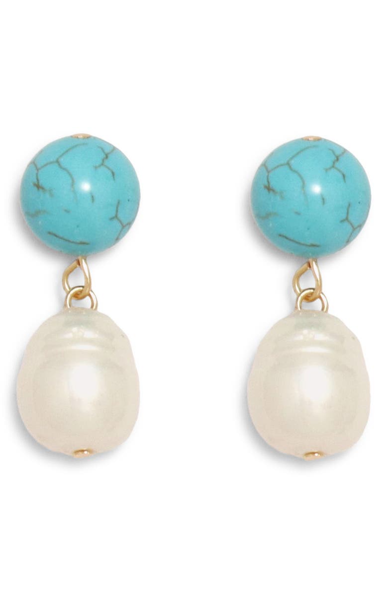 Petit Moments Sea Quartz & Faux Pearl Drop Earrings, Main, color, Turquoise