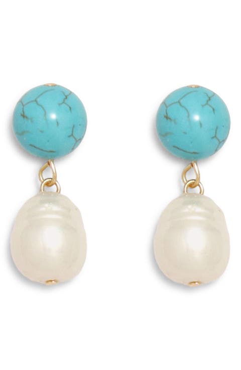 Sea Quartz & Faux Pearl Drop Earrings