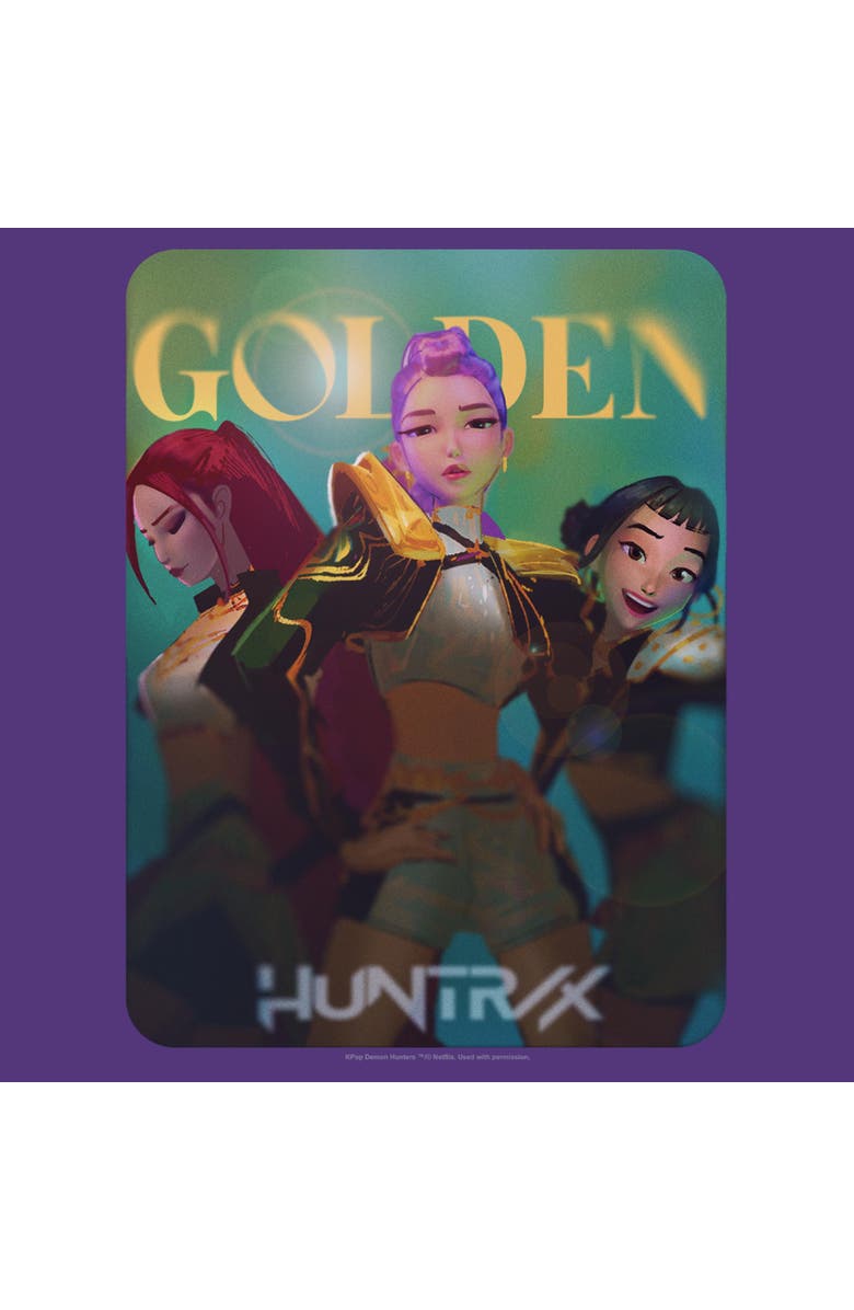 KPop Demon Hunters Men's KPop Demon Hunters Huntrix Golden Photocard Graphic T-Shirt, Alternate, color, Purple
