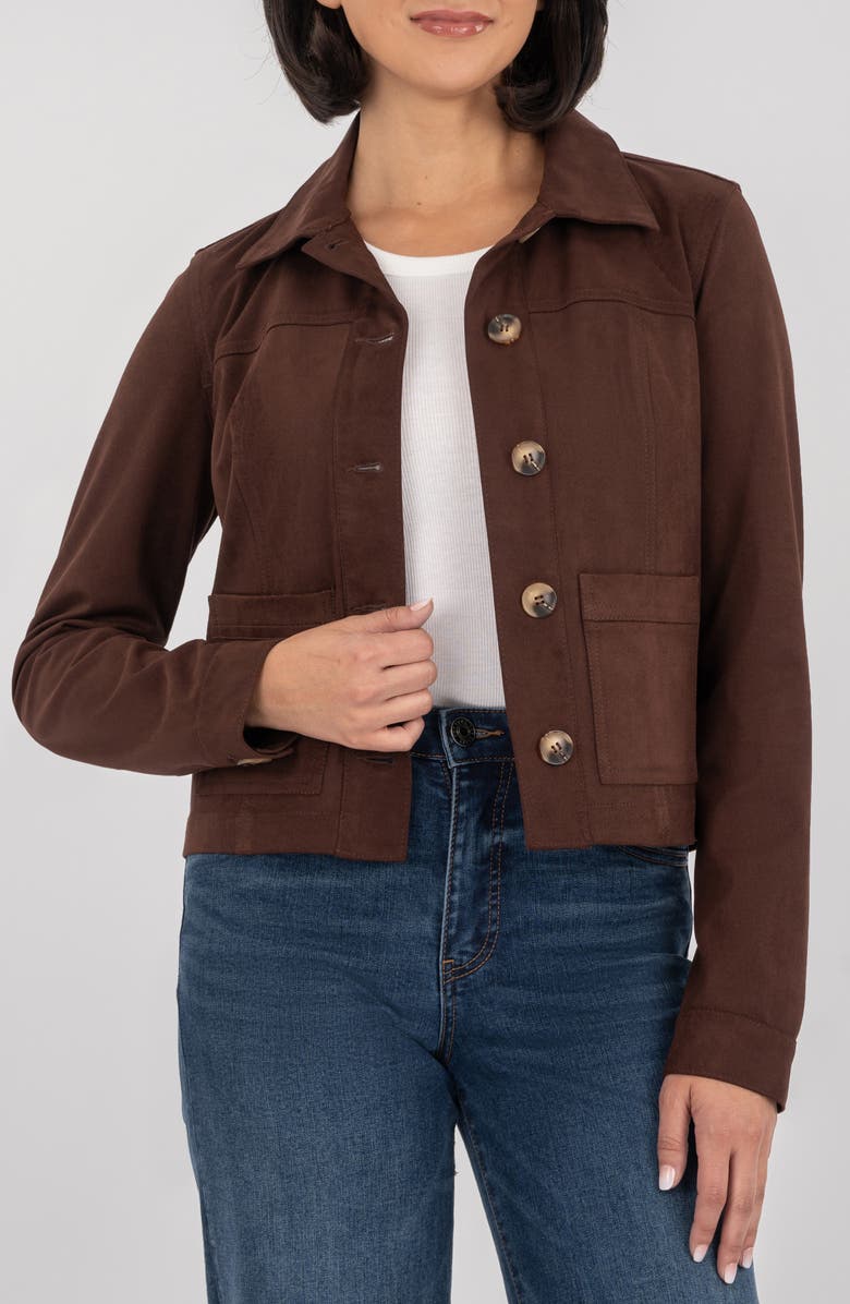 KUT from the Kloth Matilda Crop Faux Suede Trucker Jacket, Main, color, 