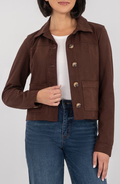 Kut From The Kloth Matilda Crop Faux Suede Trucker Jacket In Brown