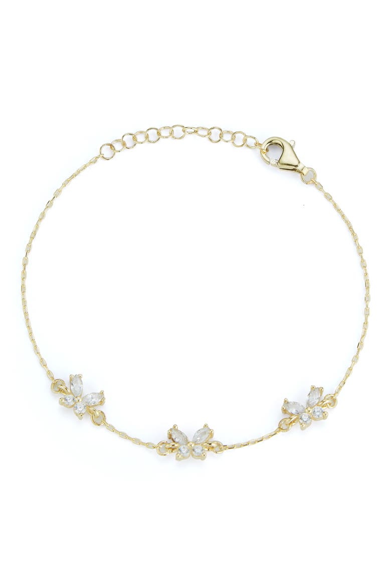 Cubic Zirconia Butterfly Station Chain Bracelet, Main, color, GOLD