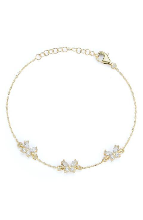 Cubic Zirconia Butterfly Station Chain Bracelet