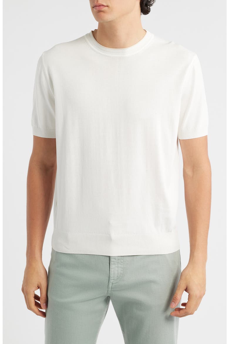 Short Sleeve Cotton Crewneck Sweater, Main, color, WHITE