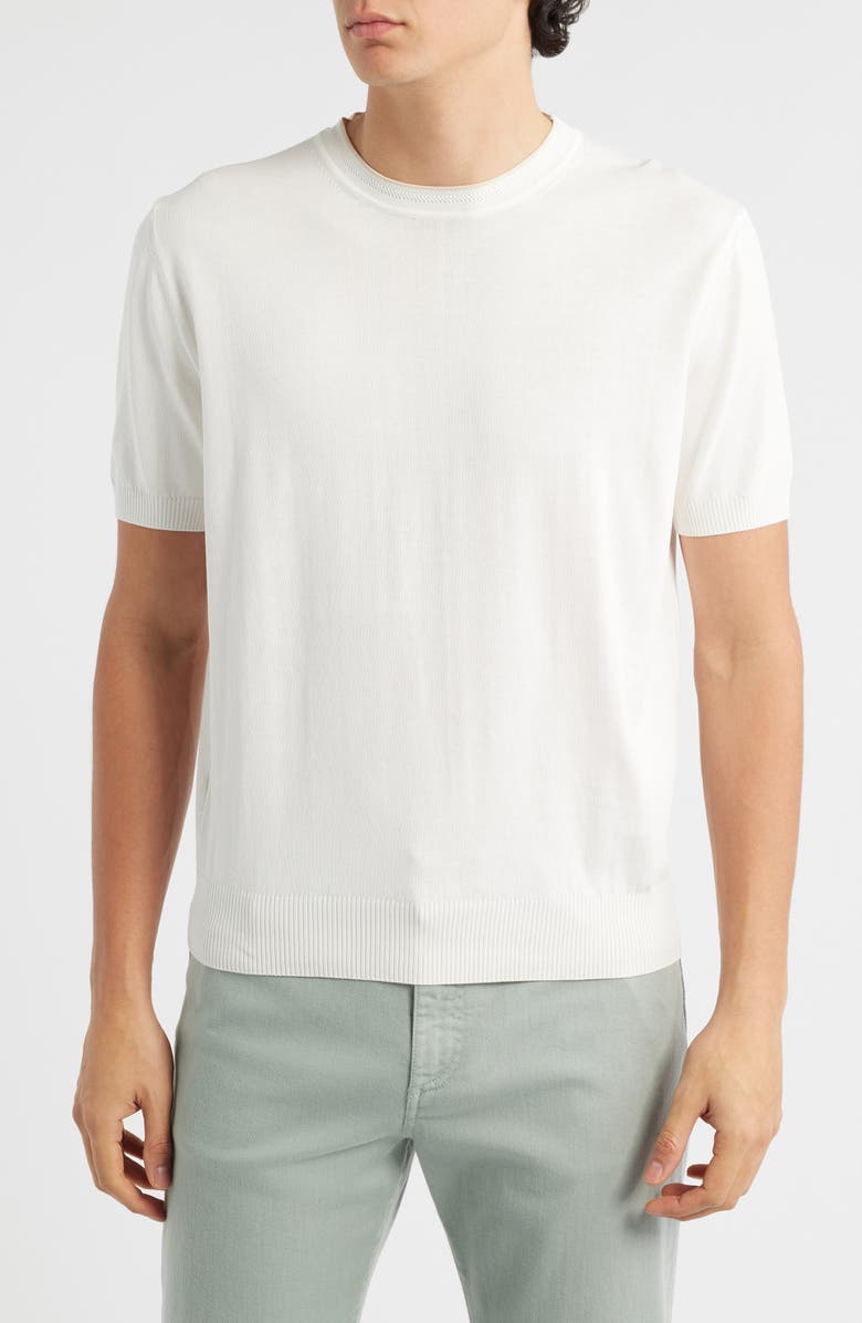 Canali Short Sleeve Cotton Crewneck Sweater, Main, color, White