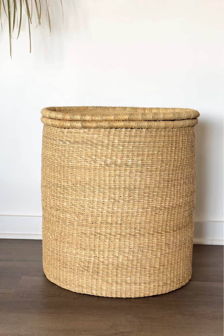 Handwoven Hamper with Lid, Alternate, color, Natural