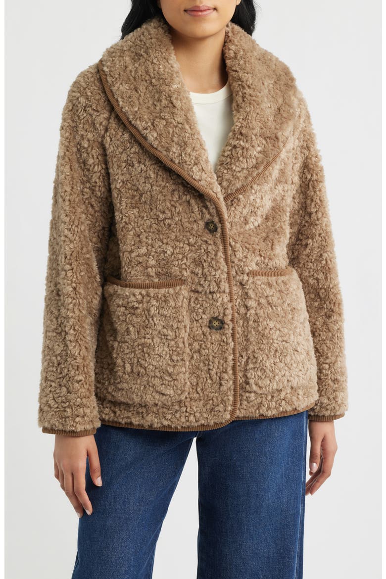 Cozy Patch Pocket Faux Shearling Jacket, Alternate, color, MUSHROOM