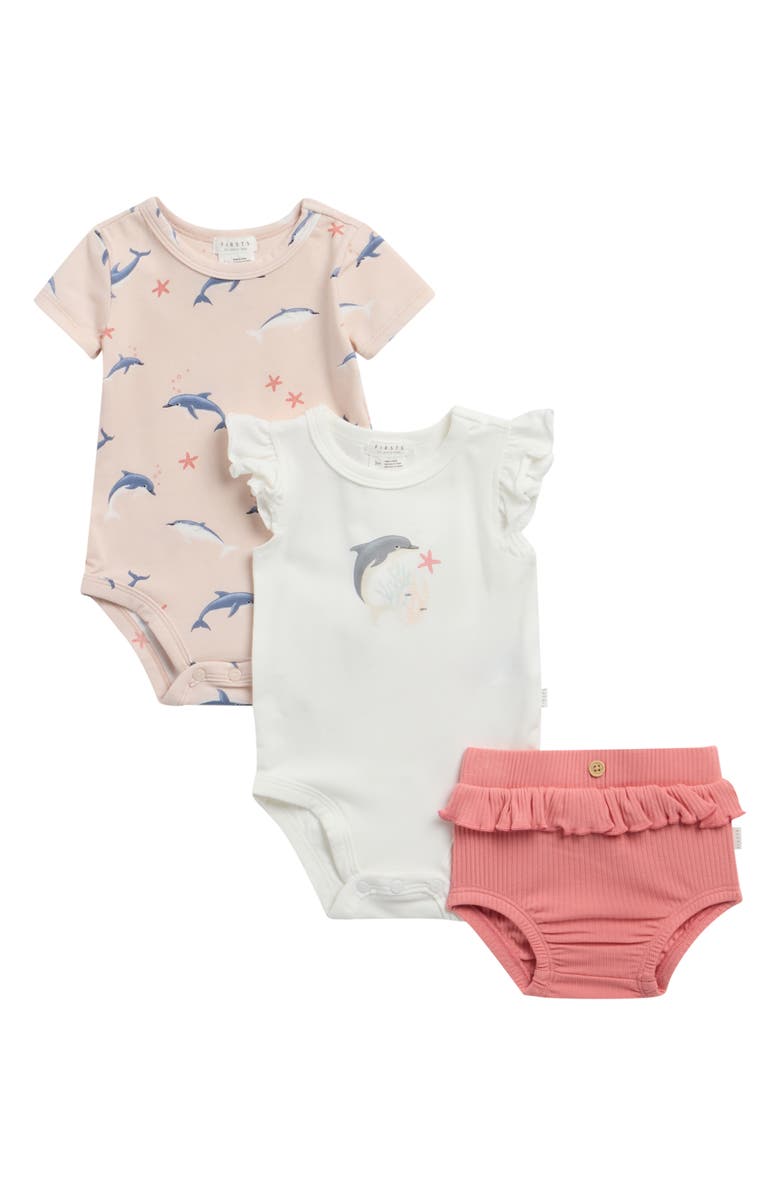 Petit Lem Dolphins Bodysuit & Bloomers Set, Main, color, Off White