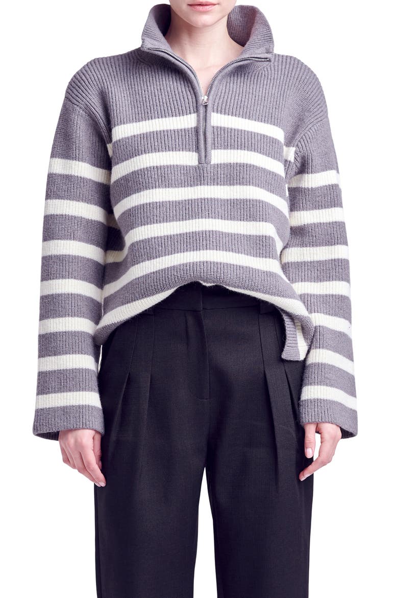 Stripe Half Zip Sweater, Main, color, GREY/ CREAM
