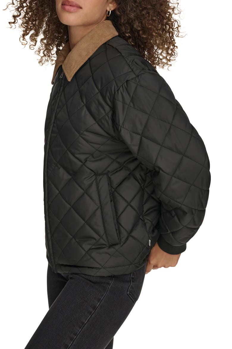 Diamond Quilted Water Resistant Corduroy Collar Jacket, Alternate, color, BLACK