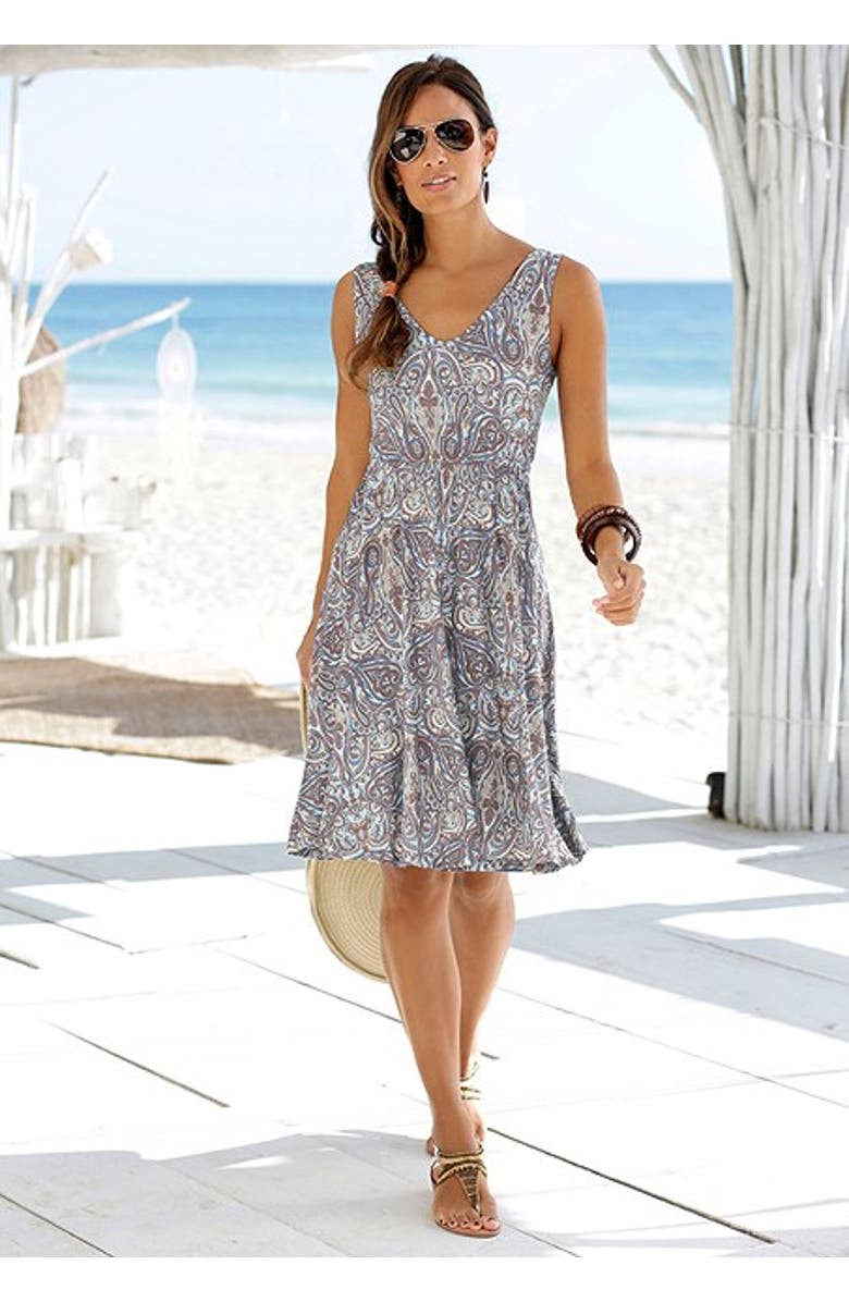 LASCANA Women's Sleeveless Paisley Dress, Alternate, color, 