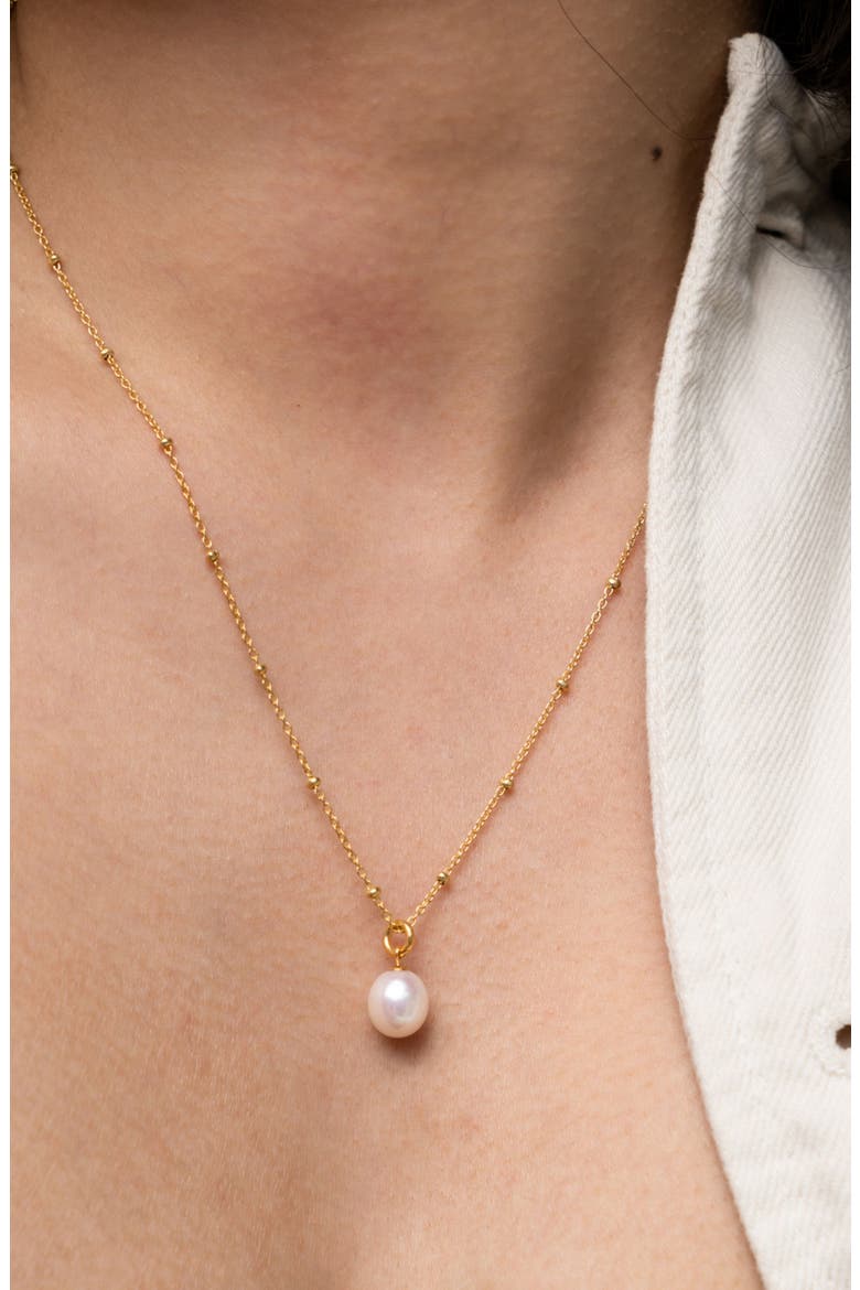 Timeless Adjustable 8mm Oval White Pearl Pendant, Alternate, color, Yellow Gold Vermeil