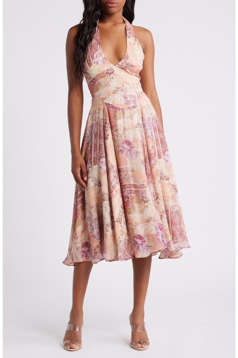 Solada Floral Halter Midi Sundress, Alternate, color, ARIZONA FLORAL PATCHWORK PRINT