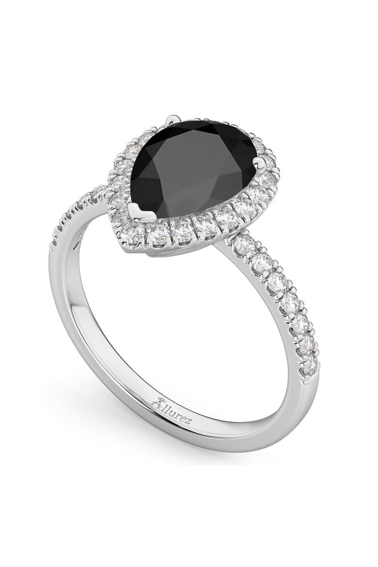 Pear Cut Halo Black Onyx & Diamond Engagement Ring 14K, Alternate, color, 2.21ct/White Gold