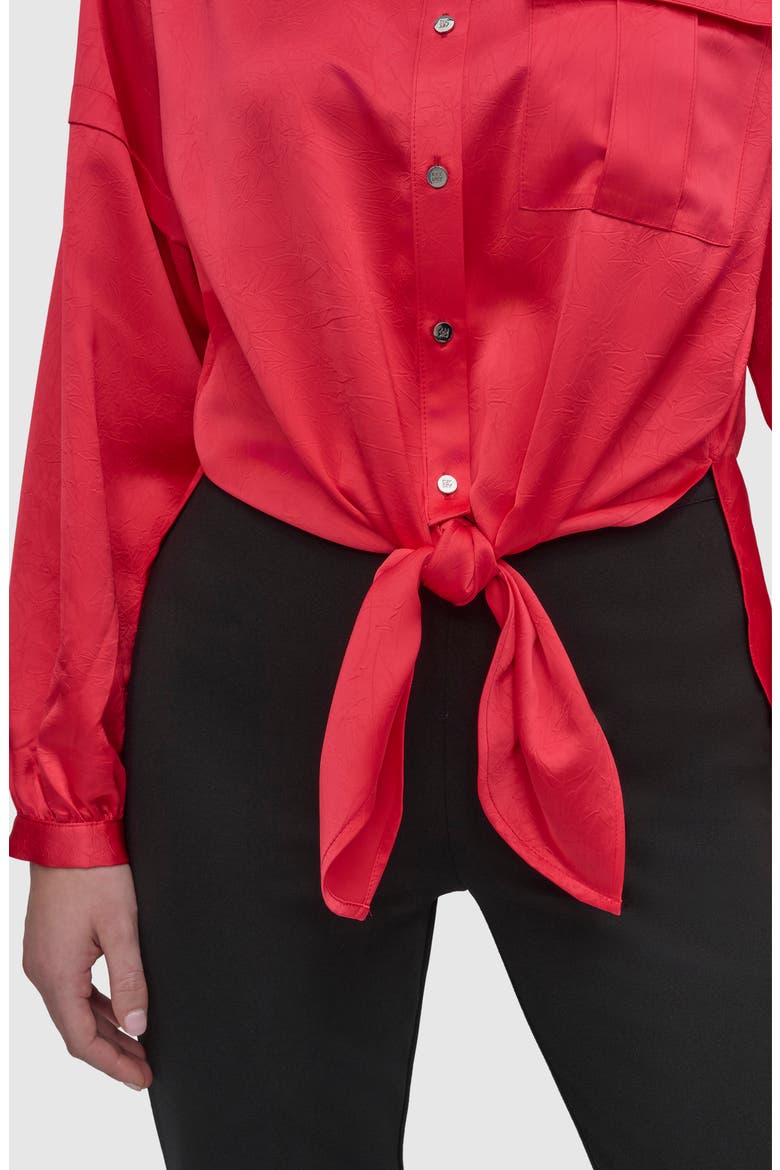 Tie Front Satin Shirt, Alternate, color, WATERMELON