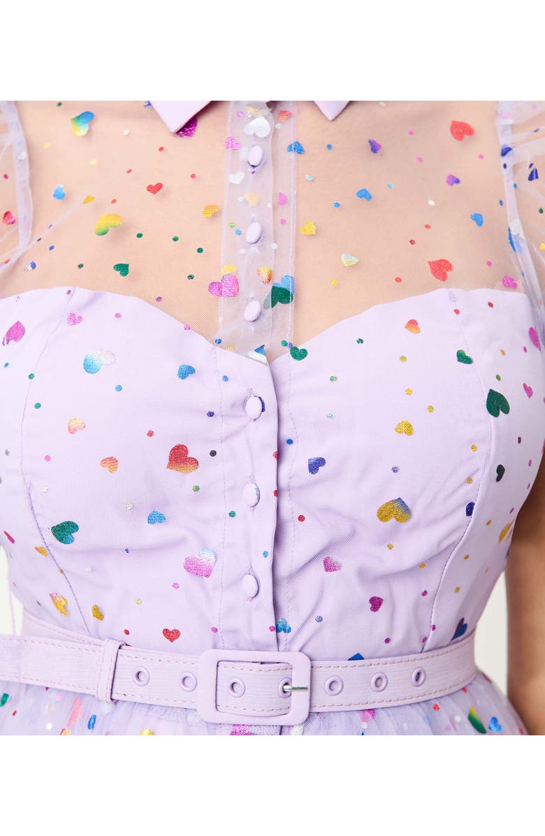 Unique Vintage 1950s Short Sleeve Collared Hollie Swing Dress, Alternate, color, Purple Heart Confetti