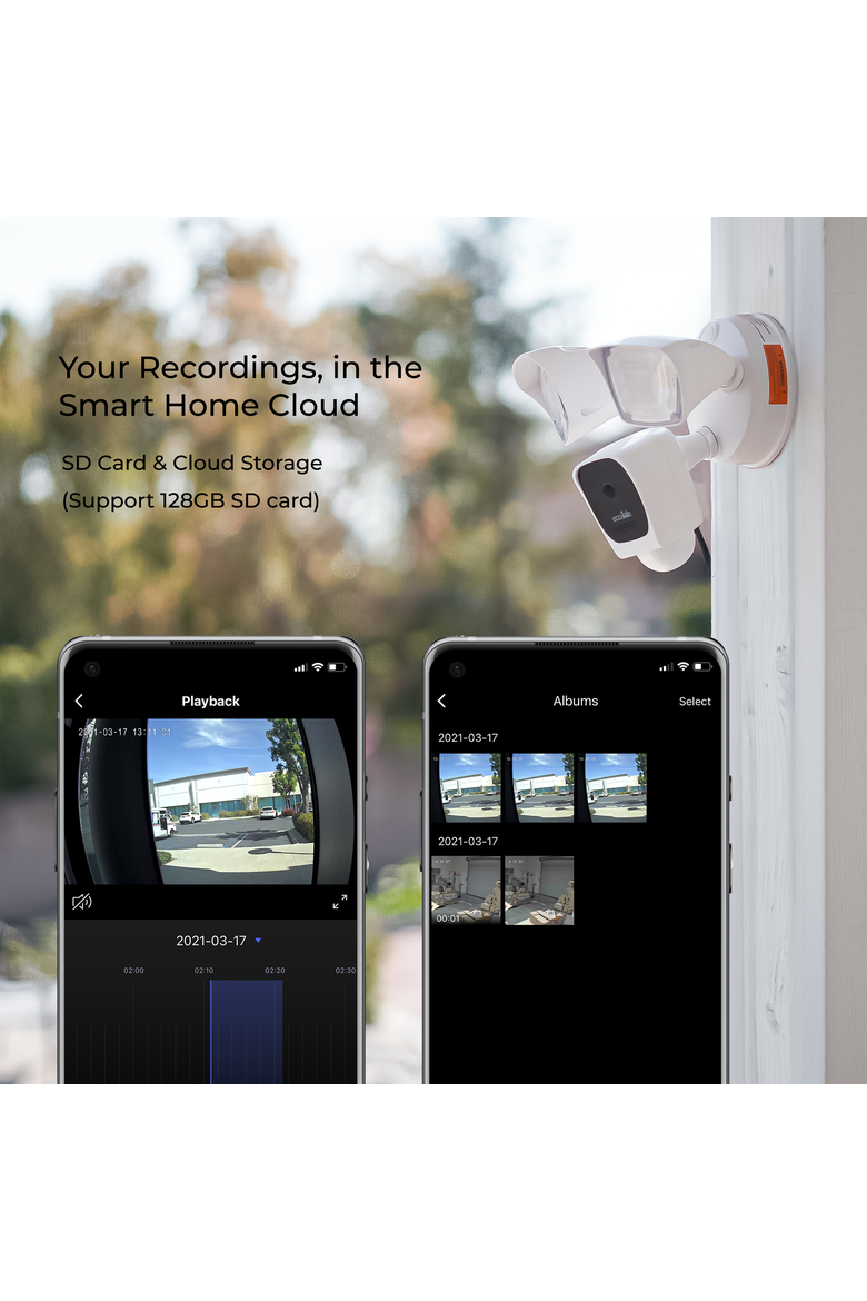 2K HD WiFi Floodlight Camera, Alternate, color, White