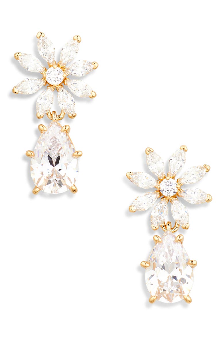 Wildflower Cubic Zirconia Drop Earrings, Alternate, color, GOLD