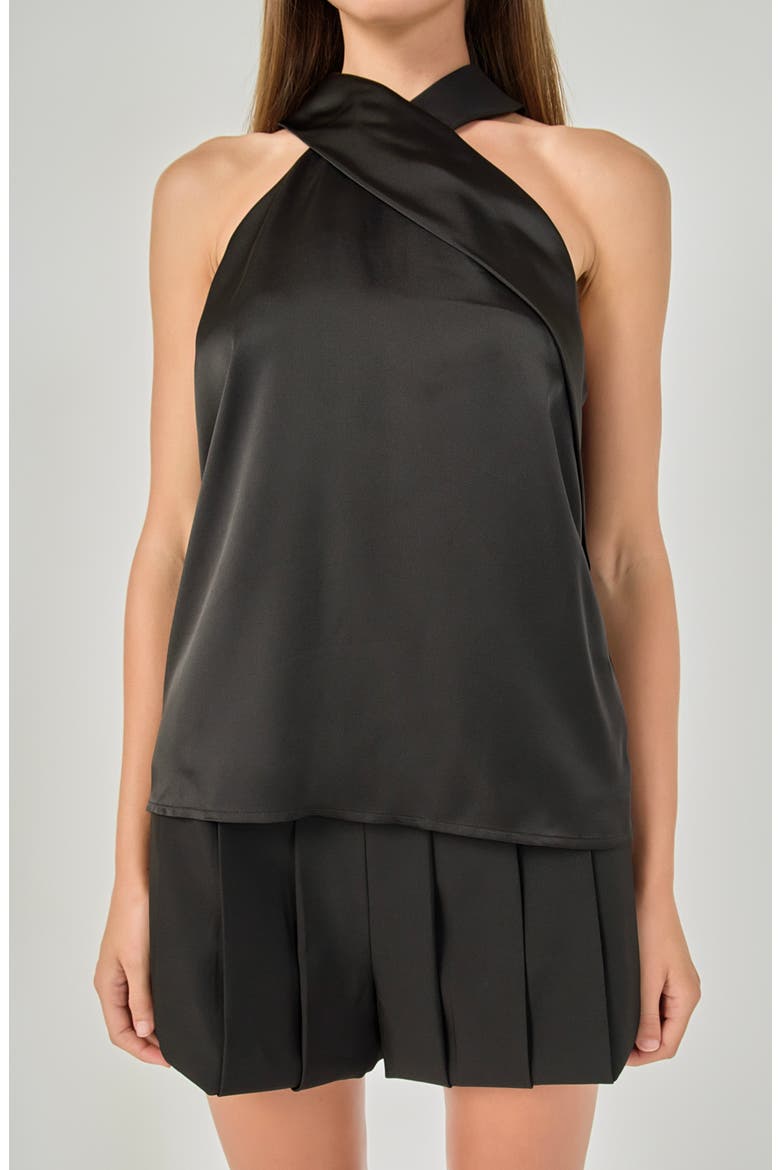 Pleated High Waist Shorts, Alternate, color, BLACK