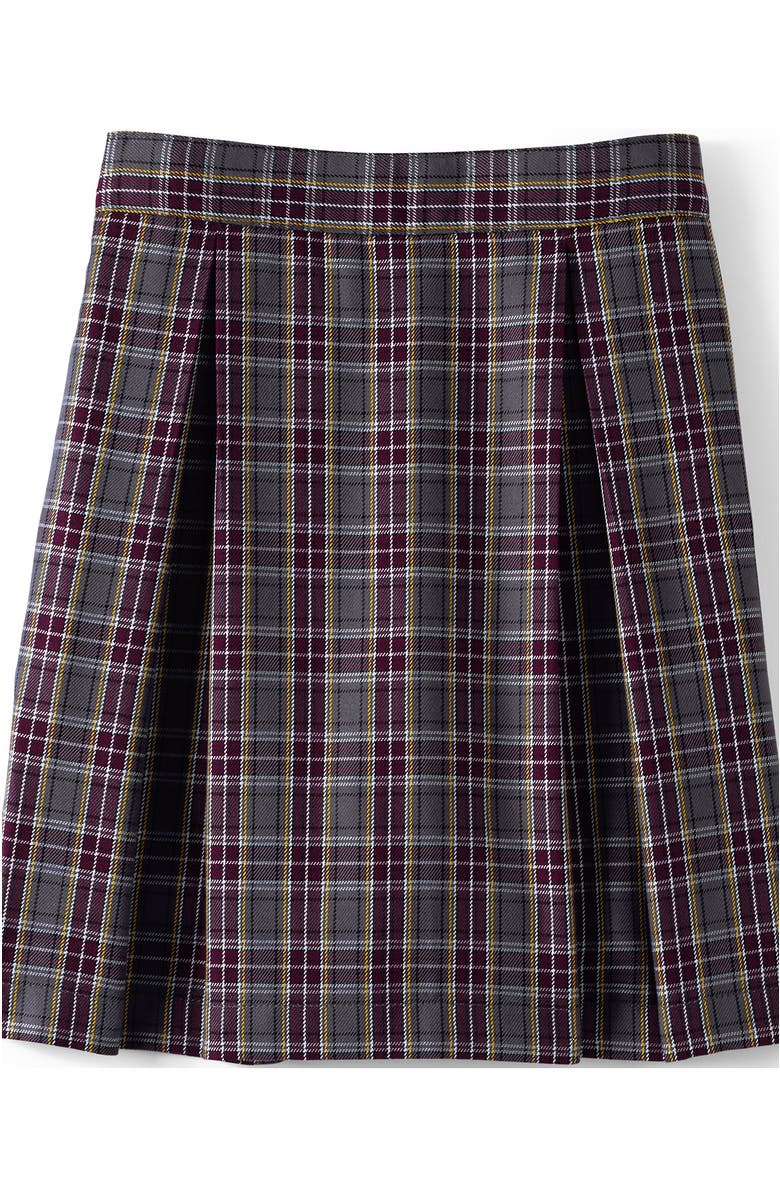 Lands' End Girls Top of Knee Plaid Skort, Main, color, Plaid Gray Heather/Maroon