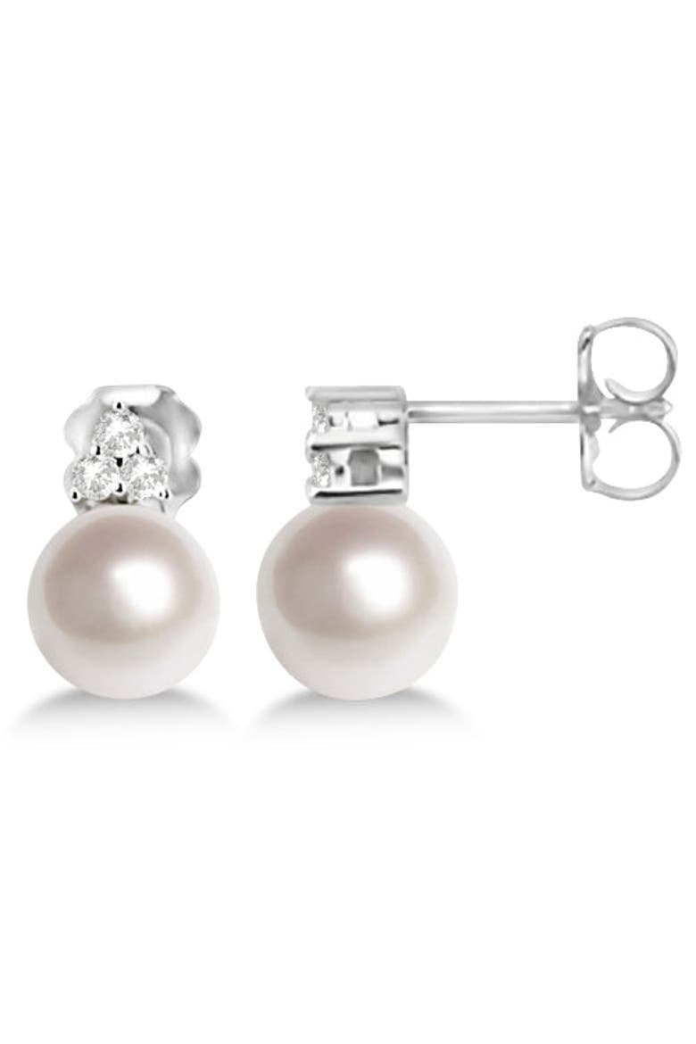 Freshwater Cultured Pearl & Diamond Stud Earrings 14K, Main, color, White