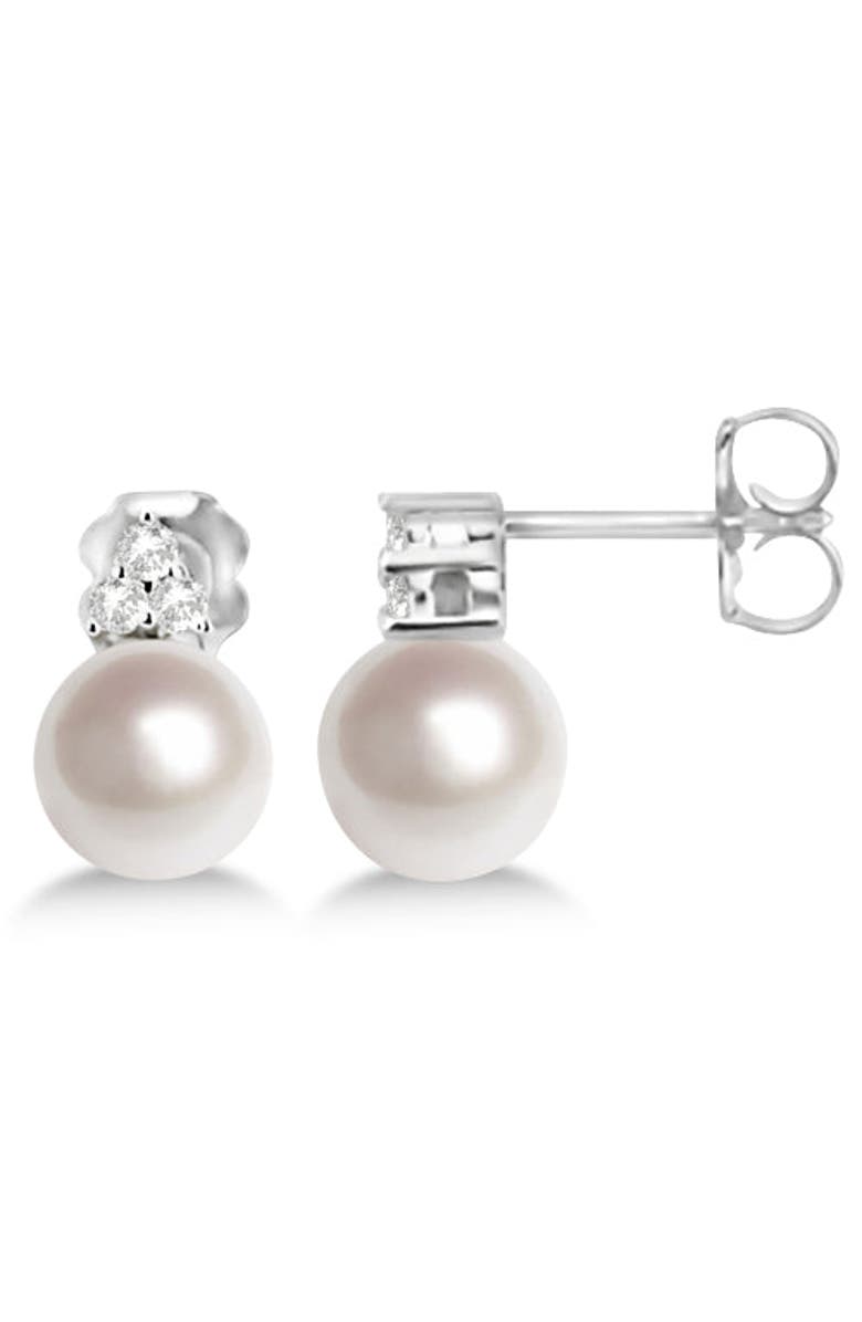 ALLUREZ Freshwater Cultured Pearl & Diamond Stud Earrings 14K, Main, color, White