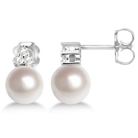 Freshwater Cultured Pearl & Diamond Stud Earrings 14K