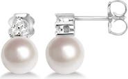 ALLUREZ Freshwater Cultured Pearl & Diamond Stud Earrings 14K