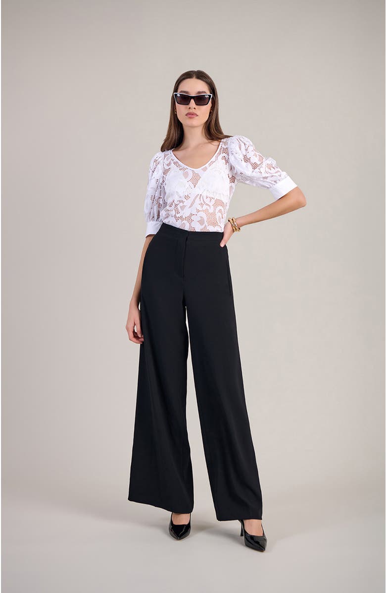 Anne Fontaine Women's Katia White V-Neck Top With Sheer Mesh Sleeves, Alternate, color, White