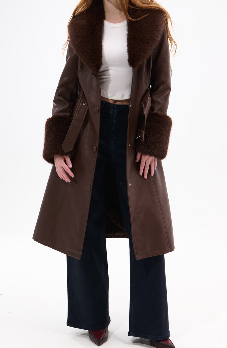 AZALEA WANG Kaya Faux Leather & Faux Fur Coat, Main, color, 