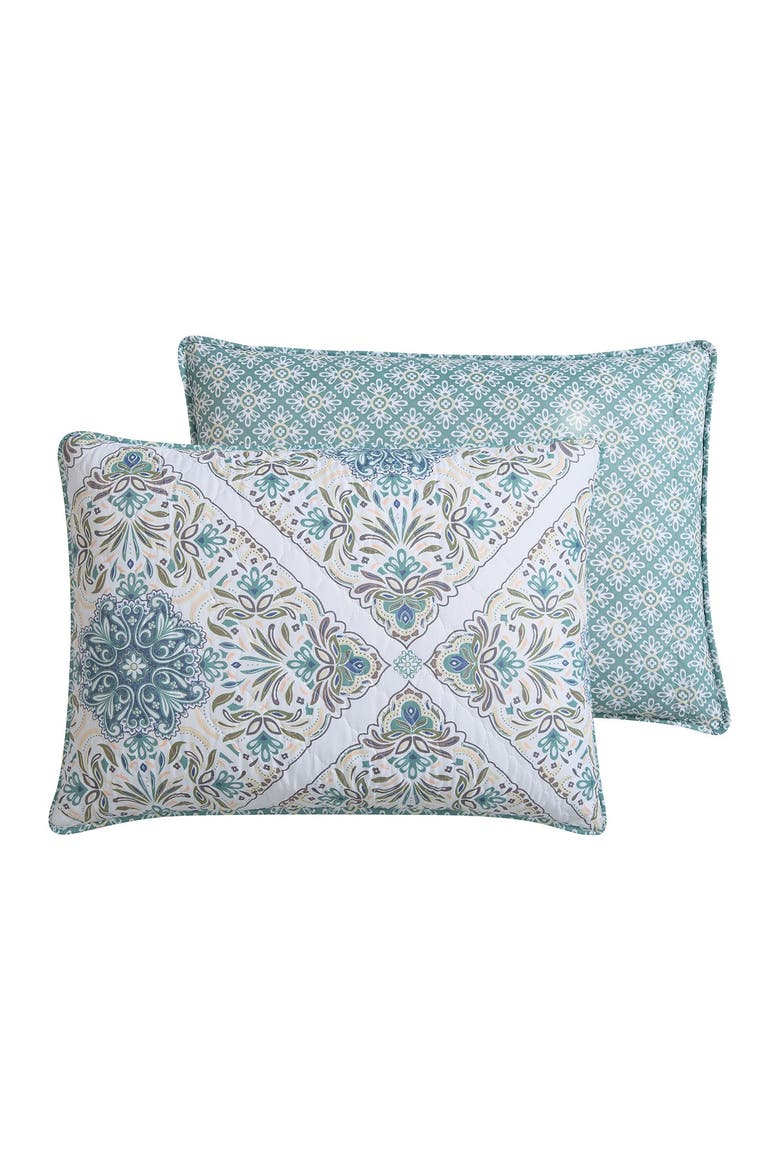 Windsor Reversible Medallion Quilt Set - King, Alternate, color, AQUA