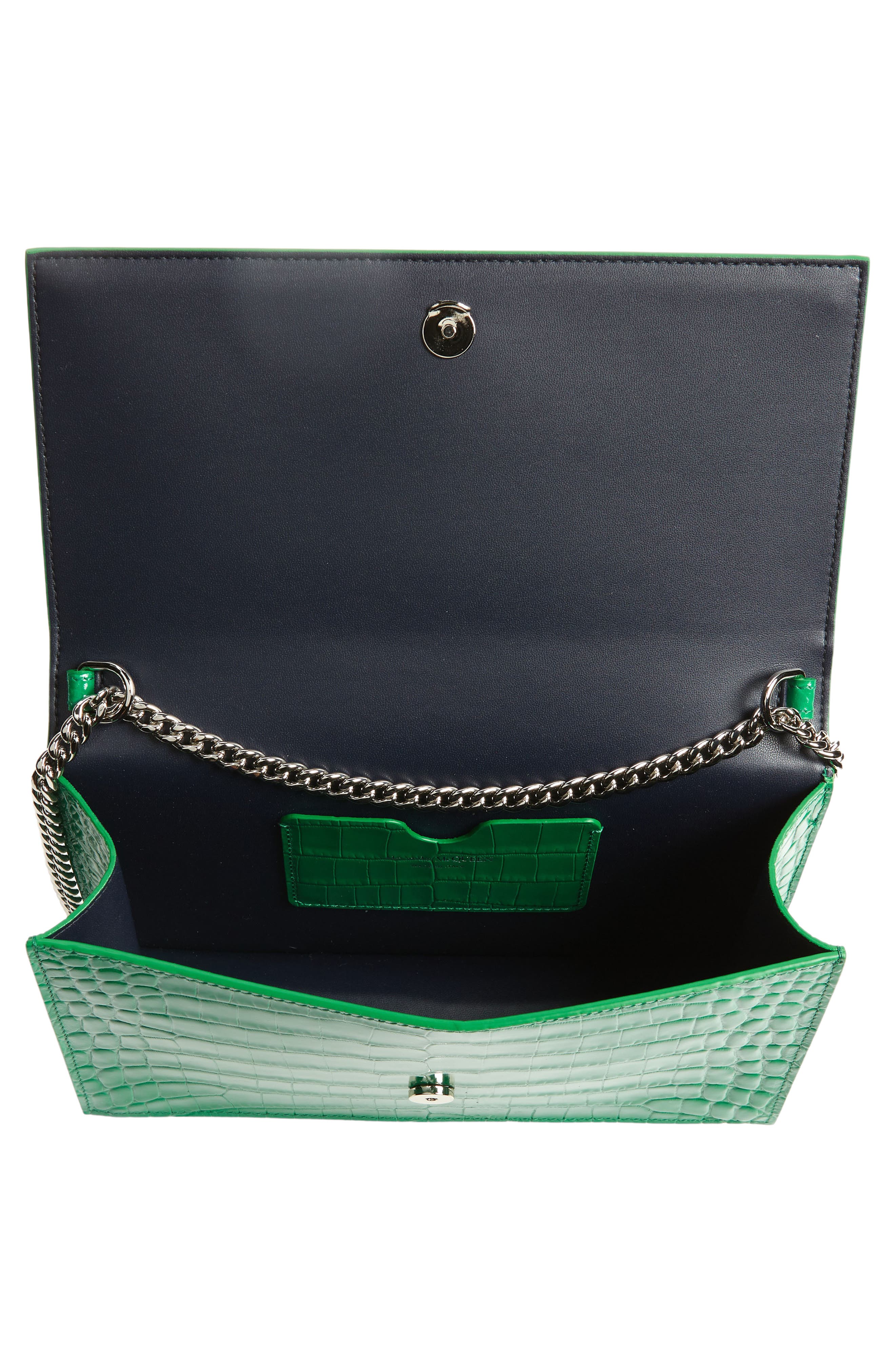 McQueen Medium Skull Croc Embossed Leather Crossbody Bag, Alternate, color, 