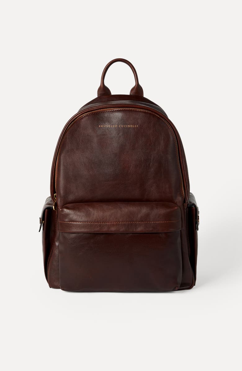 Brunello Cucinelli Calfskin backpack, Alternate, color, Burgundy