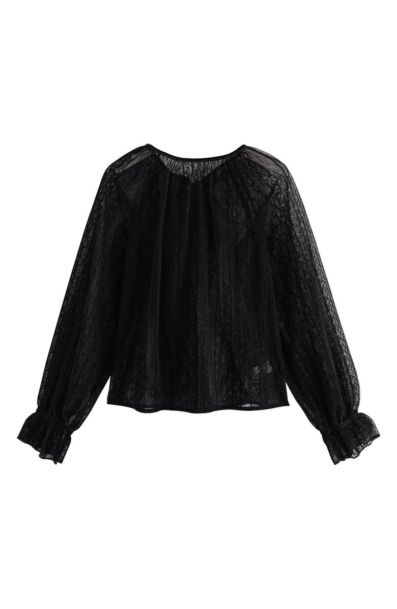 NEXT Bow Back Sheer Lace Top, Alternate, color, Black