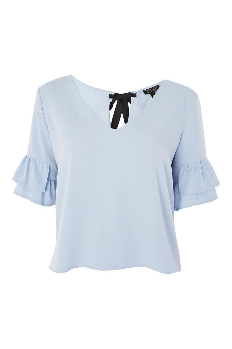 Tie Back Ruffle Sleeve Top, Alternate, color, LIGHT BLUE