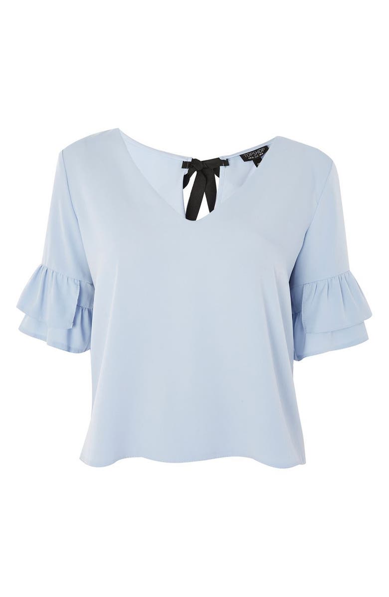 Topshop Tie Back Ruffle Sleeve Top, Alternate, color, 
