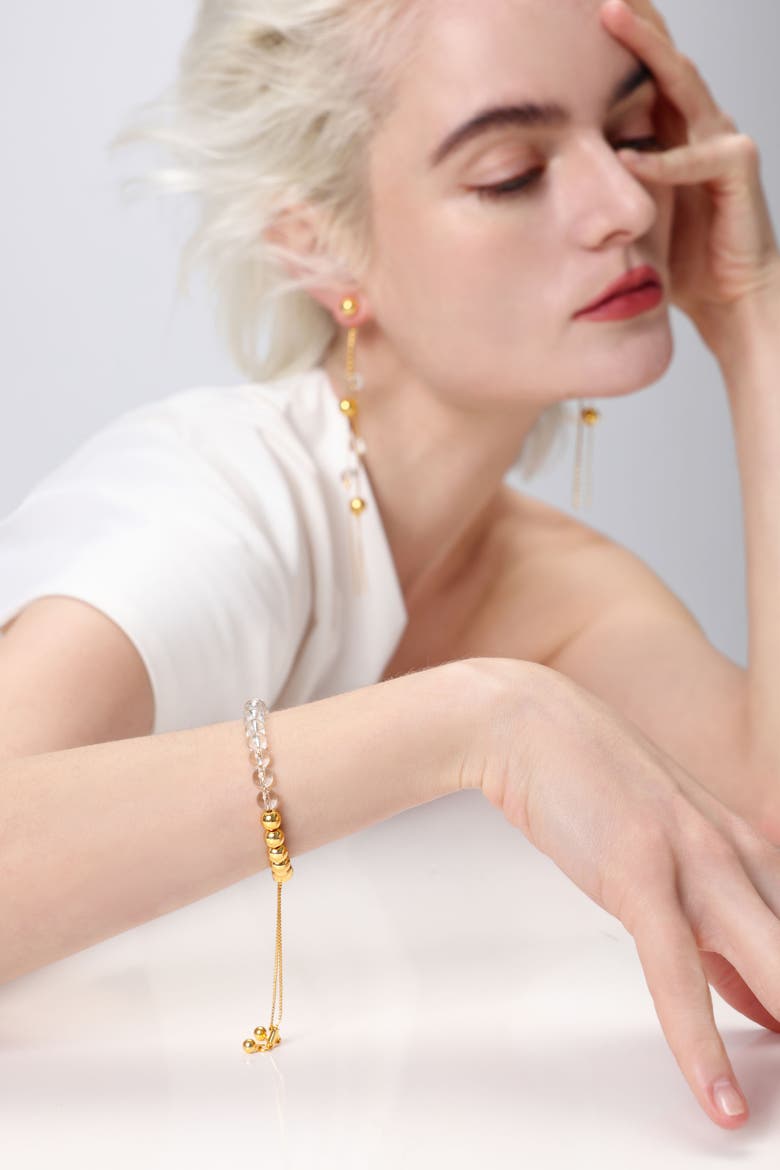 FrostLily Clear Crystal and Bead Bolo Bracelet, Alternate, color, Gold