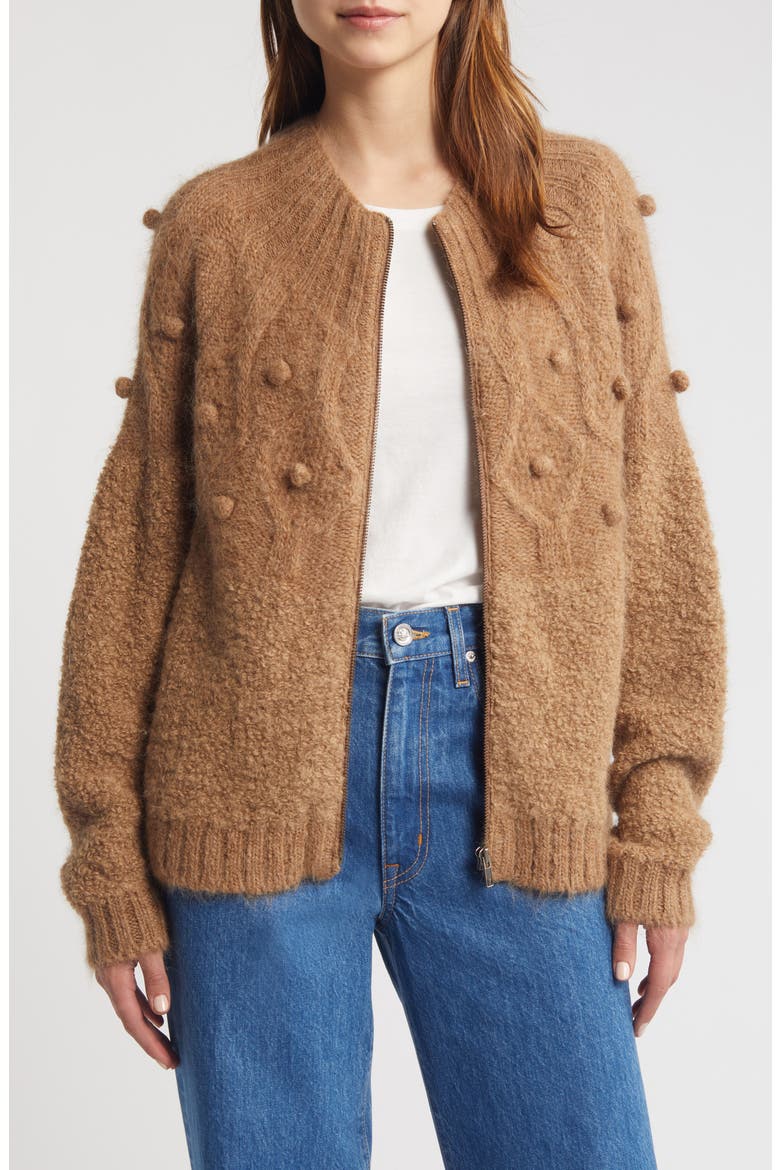 Popcorn Bouclé Zip-Up Cardigan, Alternate, color, MINK