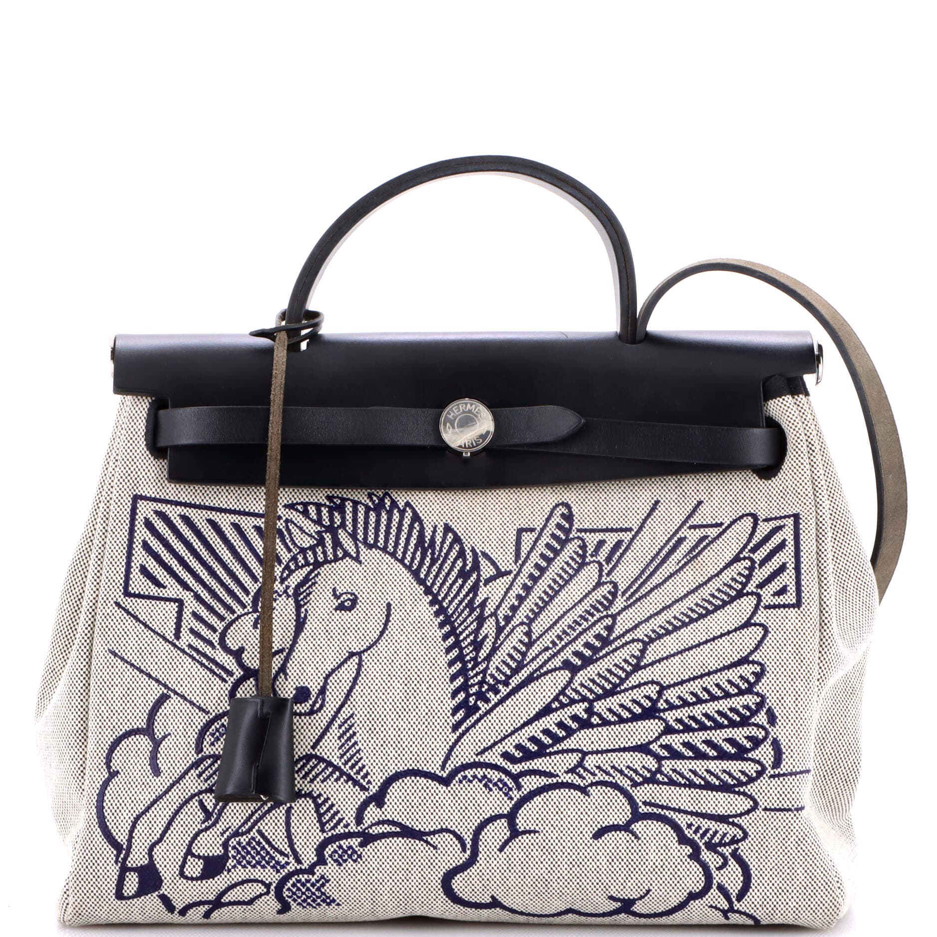 Pre-Owned Hermes Herbag Zip Pegase Pop Toile and Leather 31, Main, color, Bleu Indigo