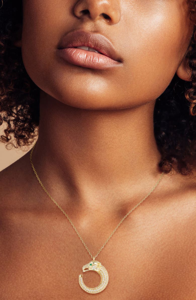 SPHERA MILANO Pavé Cubic Zirconia Panther Pendant Necklace, Alternate, color, Gold