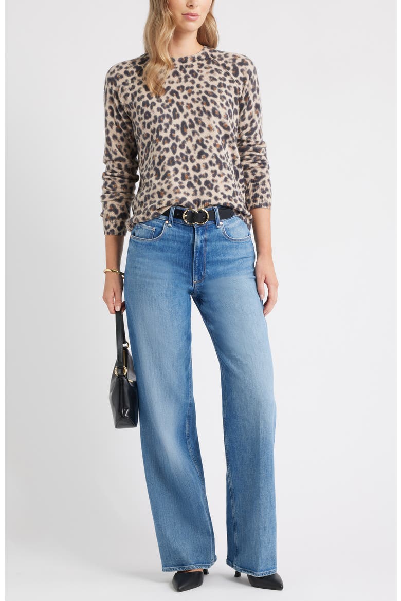 Raglan Sleeve Wool & Cashmere Sweater, Alternate, color, TAN- BLACK BEA LEOPARD