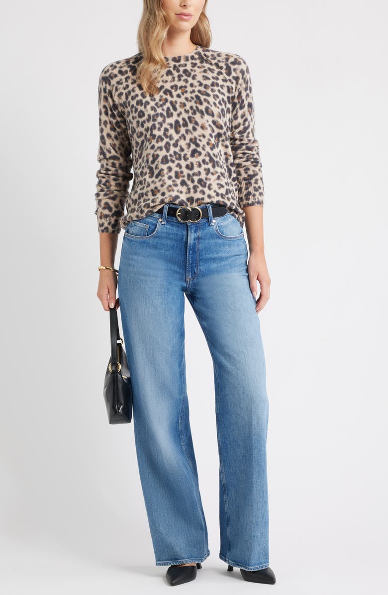 Caslon<sup>®</sup> Raglan Sleeve Wool & Cashmere Sweater, Alternate, color, Tan- Black Bea Leopard