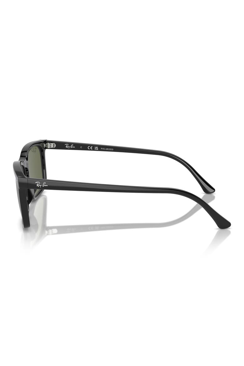 56mm Polarized Rectangular Sunglasses, Alternate, color, BLACK